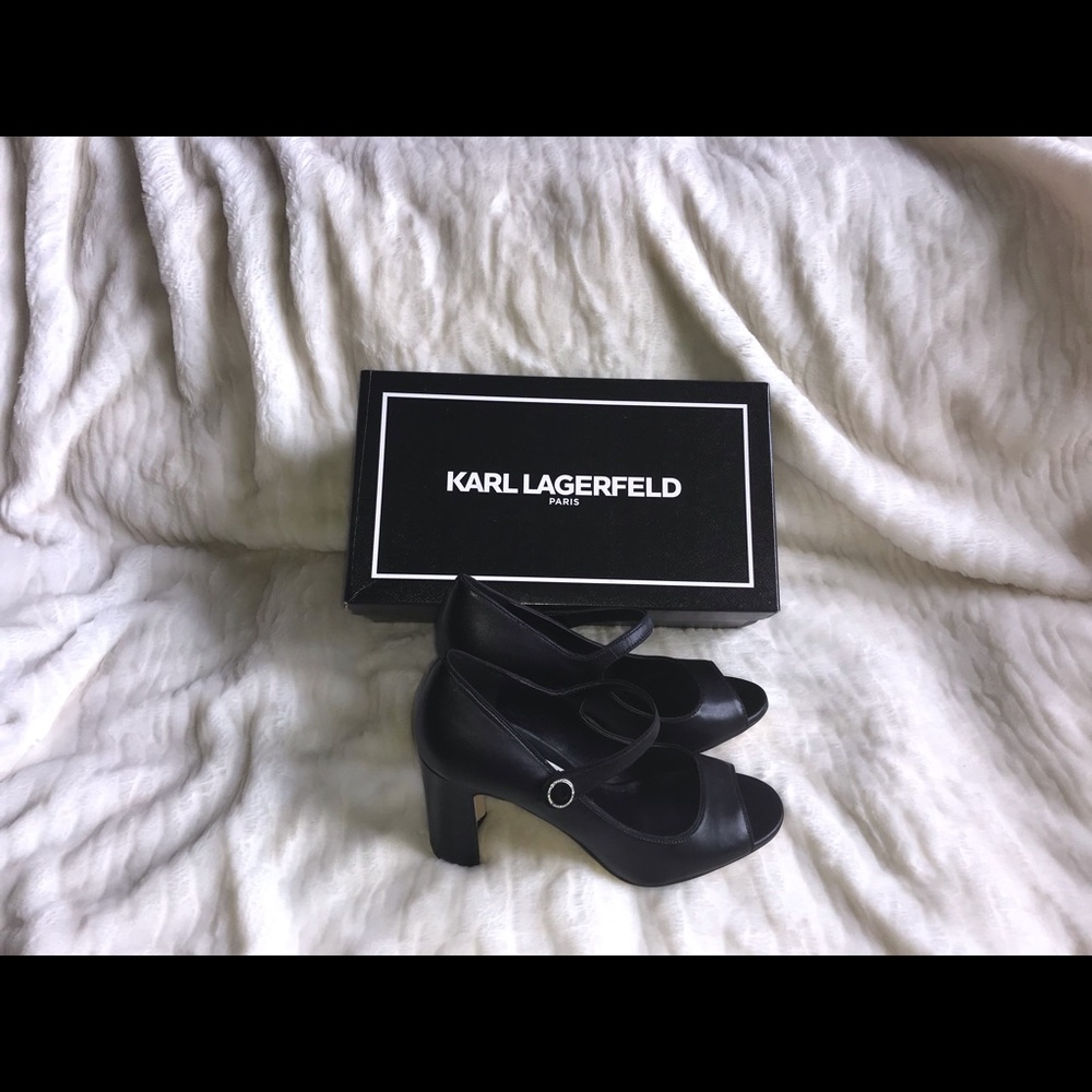 NIB! Karl Lagerfeld Black Open Toe Mary Janes!